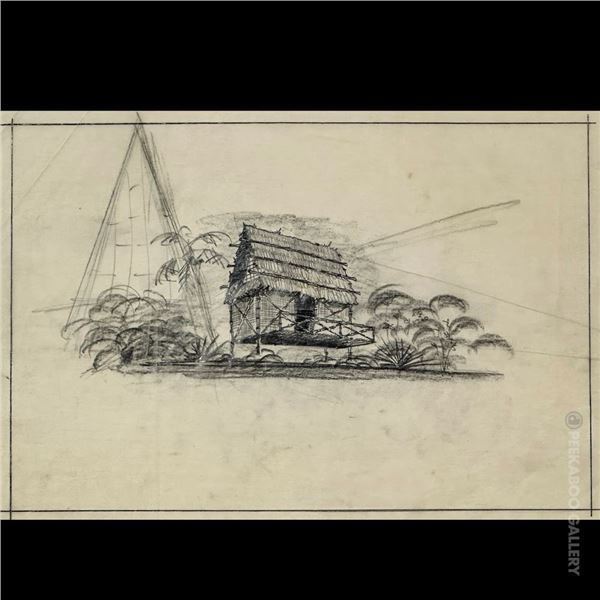 ORIGINAL MAI-KAI CHARLES McKIRAHAN "BORA BORA" BUILDING CONCEPTUAL SKETCH.