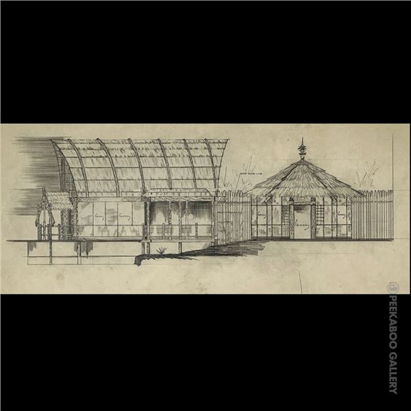ORIGINAL MAI KAI CHARLES McKIRAHAN "EXPANSION WAREHOUSE BAR ENTRANCE" ELEVATION CONCEPTUAL SKETCH.