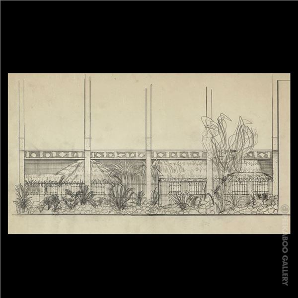 ORIGINAL MAI-KAI CHARLES McKIRAHAN "EXPANSION WAREHOUSE BAR ENTRANCE" ELEVATION CONCEPTUAL SKETCH.