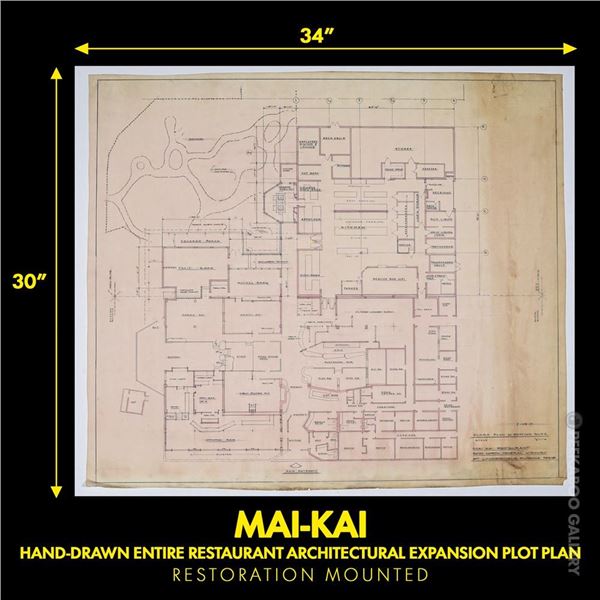 HISTORIC ARCHITECT'S HAND-DRAWN MAI-KAI FLOOR PLAN OF EXISTING BUILDING.