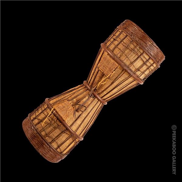 EXCEPTIONAL SALVAGED MAI-KAI "DOUBLE-FISH TRAP" BASKET WALL LAMP.