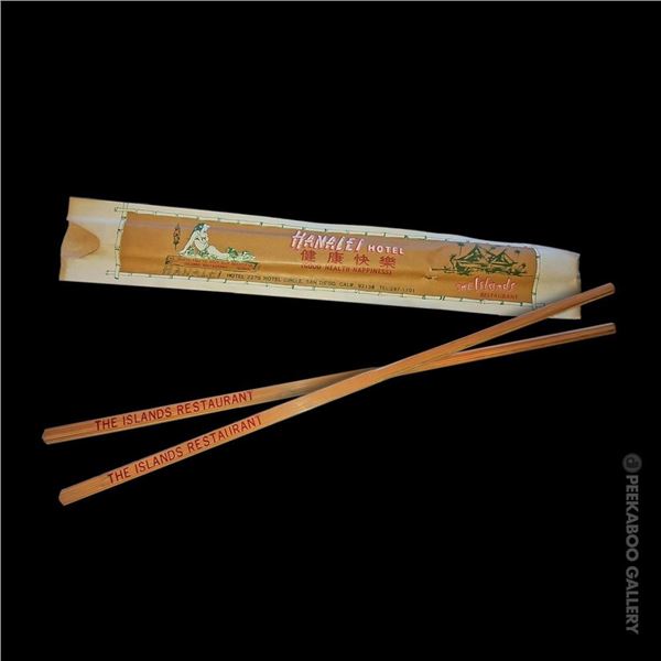 ULTRA RARE PACKAGED TIKI CHOPSTICKS FROM THE HANALEI HOTEL "THE ISLANDS" RESTAURANT - SAN DIEGO.