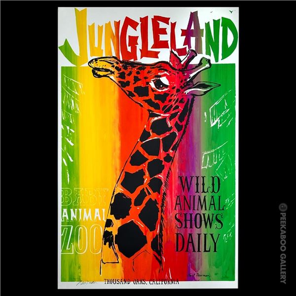 HAND-SIGNED JUNGLELAND PARK RESTRIKE SILKSCREEN ATTRACTION POSTER BY EARL NEWMAN.