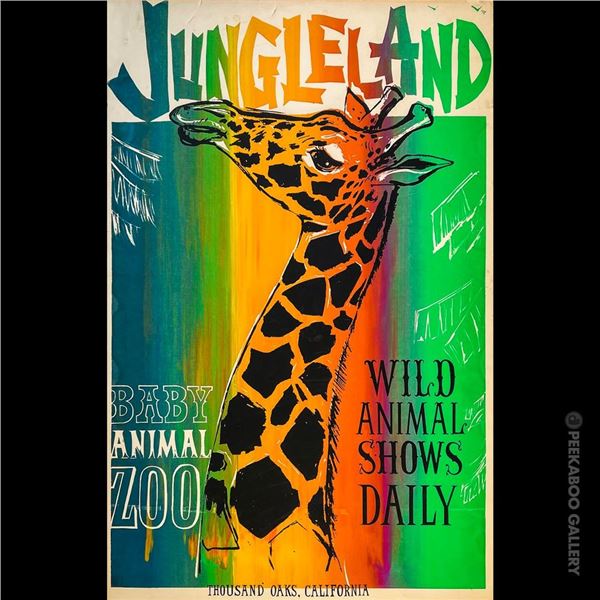 ORIGINAL "JUNGLELAND" THEME PARK SILKSCREEN ATTRACTION POSTER by EARL NEWMAN.