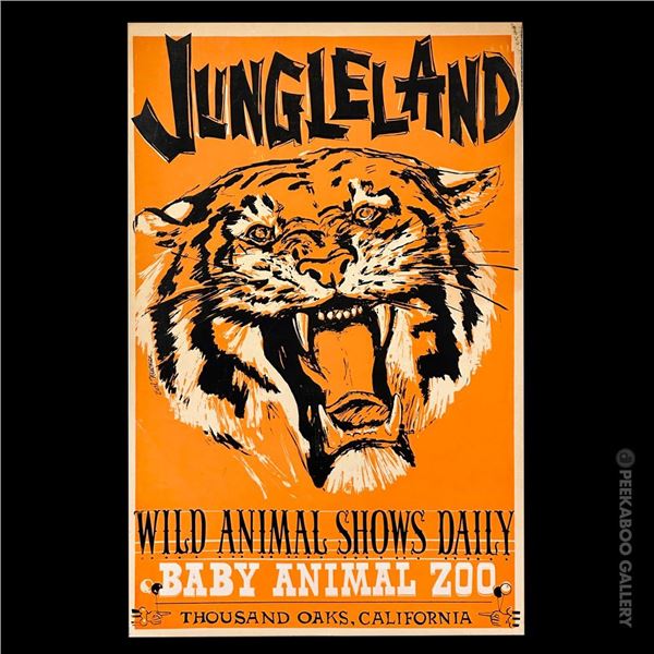 ORIGINAL "JUNGLELAND" THEME PARK SILKSCREEN ATTRACTION POSTER by EARL NEWMAN.