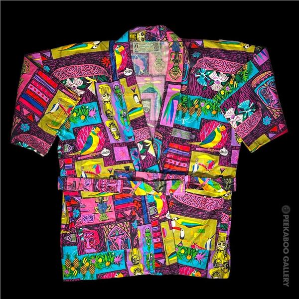 DISNEYLAND ENCHANTED TIKI ROOM "HOSTESS UNIFORM" PATTERN - WOMEN'S ROBE TOP w/ TIE BELT.