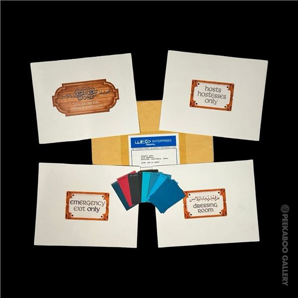 SET OF FOUR (4) EPCOT CENTER - WORLD SHOWCASE SIGN CONCEPT PHOTOS w/ ARRAY OF COLOR SWATCHES TO OCEA