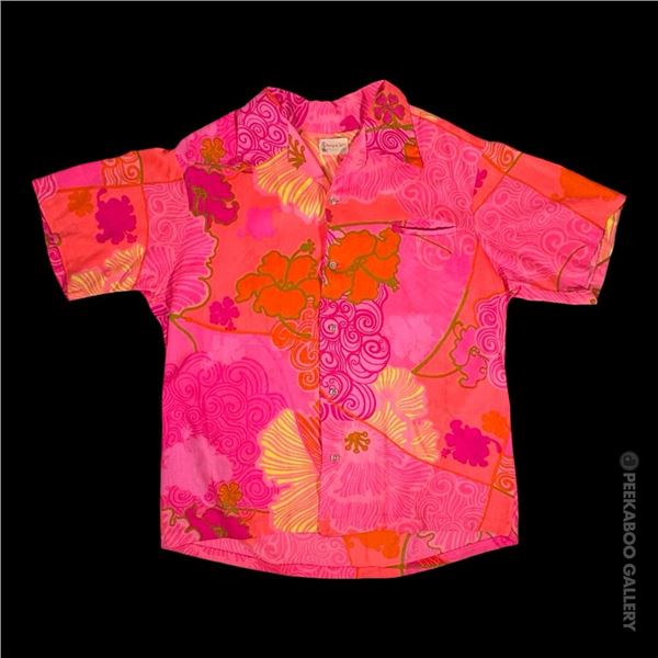 SVEN KIRSTEN KOLLECTION - MOD 1960s PINK, GREEN & ORANGE FLOWER PATTERN MEN'S SHIRT.