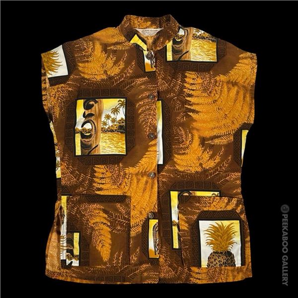 SVEN KIRSTEN KOLLECTION - MOD 1960s SLEEVELESS TIKI DESIGN WOMEN'S TOP.