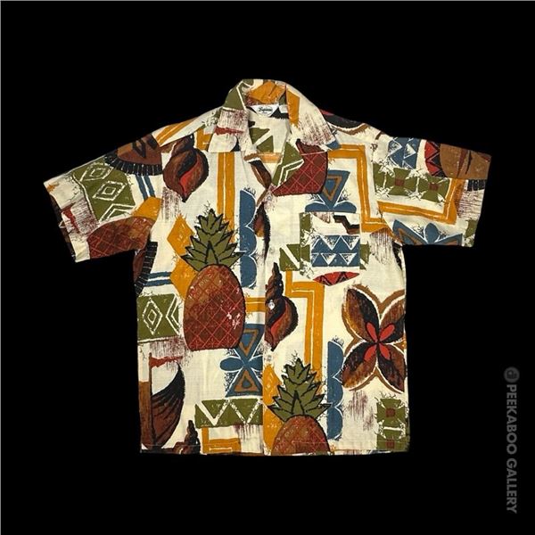 SVEN KIRSTEN KOLLECTION - MOD 1960s PINEAPPLE & SHELL MOTIF MEN'S SHIRT.