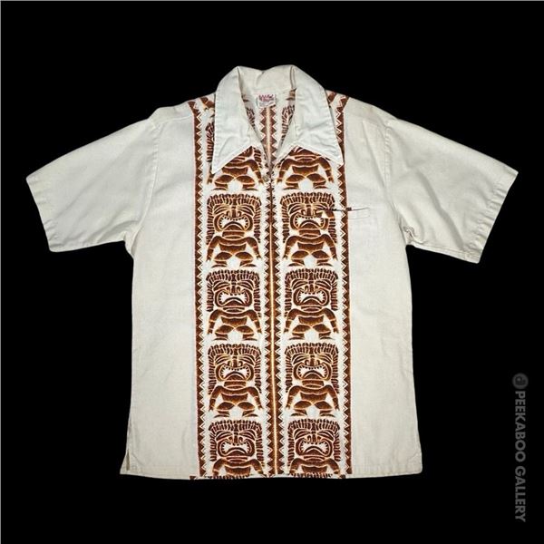 SVEN KIRSTEN KOLLECTION - MOD 1960s TIKI STRIPED MEN'S 3/4 BUTTON SHIRT.