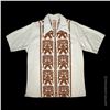 Image 1 : SVEN KIRSTEN KOLLECTION - MOD 1960s TIKI STRIPED MEN'S 3/4 BUTTON SHIRT.