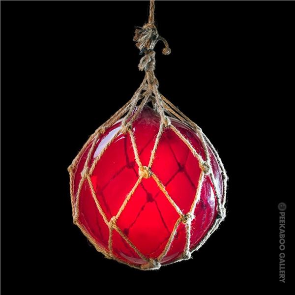 ORIGINAL OCEANIC ARTS 12" RUBY RED GLASS FLOAT IN NETTING.