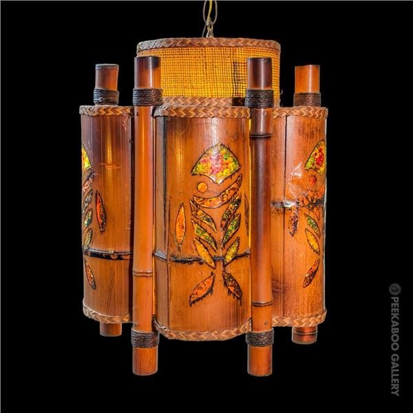 ORCHIDS OF HAWAII - SIX PANELED "BAMBOO CLOWN FISH" SWAG TIKI LAMP FROM AKU-AKU, Massachusetts.