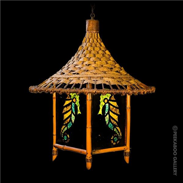 ORCHIDS OF HAWAII RESTAURANT RESIN SEAHORSE PANELED SWAG LAMP FROM THE AKU-AKU.