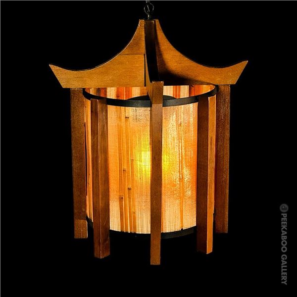 VINTAGE EXOTIC PAGODA-STYLE SWAG HANGING LAMP.