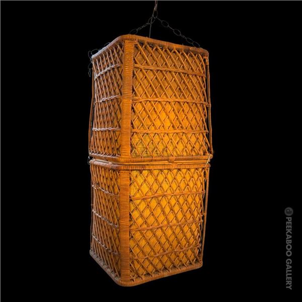 IMPRESSIVE "DOUBLE BASKET" FISH TRAP LAMP FROM THE KONA KAI, PHILADELPHIA.