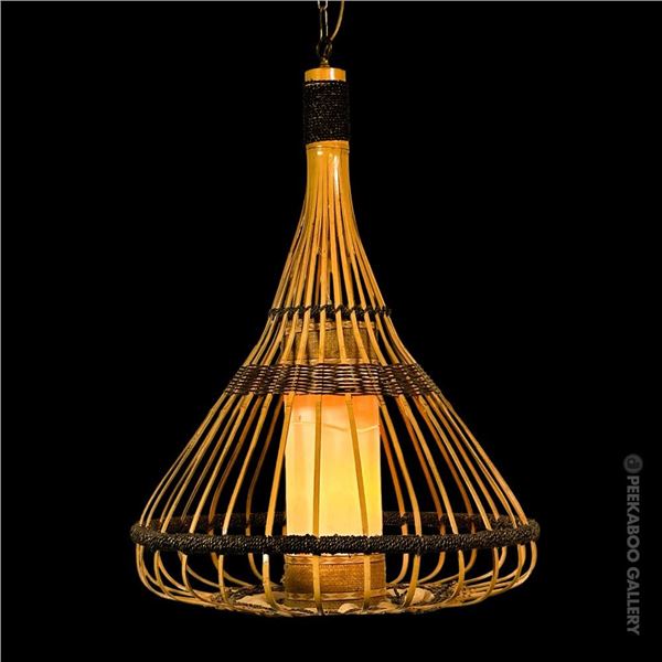 RARE SEA & JUNGLE "TAPA POGO" HANGING TIKI SWAG LAMP.