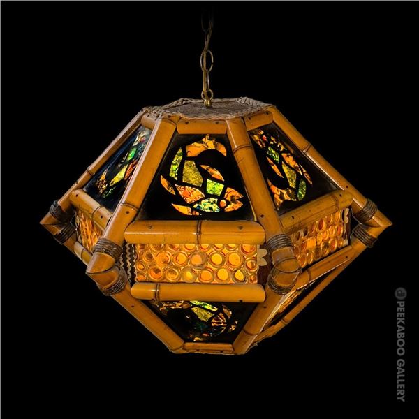 ORCHIDS OF HAWAII RESTAURANT OCTAGONAL BAMBOO RESIN HANGING LAMP FROM THE AKU-AKU.