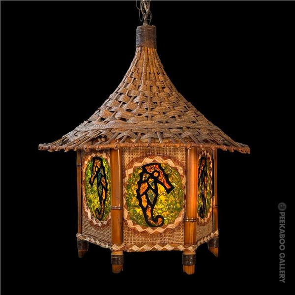 SEA & JUNGLE "MAUI SEAHORSE" RESTAURANT HOODED SWAG LAMP FROM THE AKU-AKU.