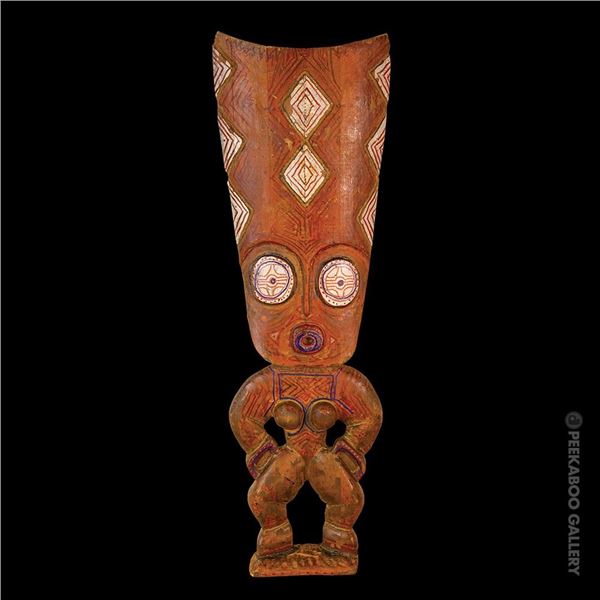 #444 "NEW GUINEA CARVED & POLYCHROMED FIGURE - DISPLAY WALL SAMPLE.