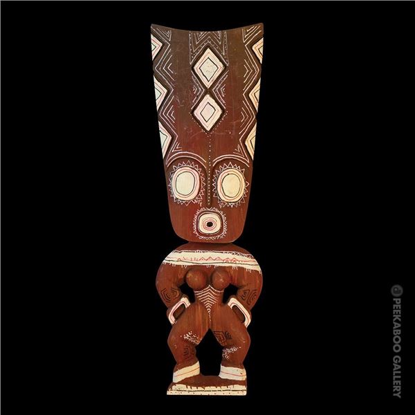 #444 "NEW GUINEA CARVED & POLYCHROMED FIGURE - DISPLAY WALL SAMPLE.
