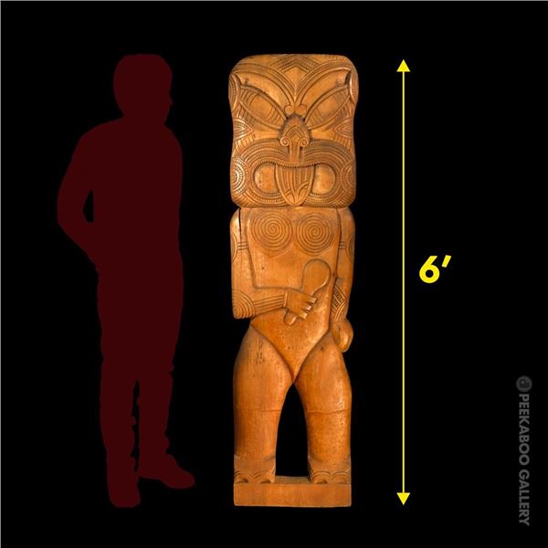 MASSIVE NEW ZEALAND MAORI HARDWOOD FIGURAL WALL TIKI.