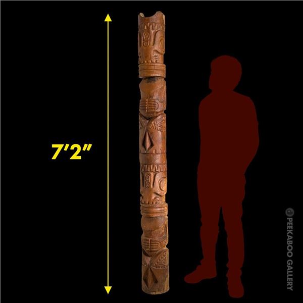 ULTRA RARE OVER 7-FOOT MARQUESAN CARVED TIKI POLE SALVAGED FROM TRADER VIC'S.