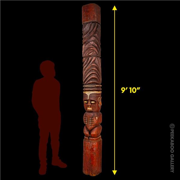 EXQUISITELY CARVED ED CRISSMAN OA MAORI TIKI COLUMN POST FROM "YUE'S LAHANI ALOHA".