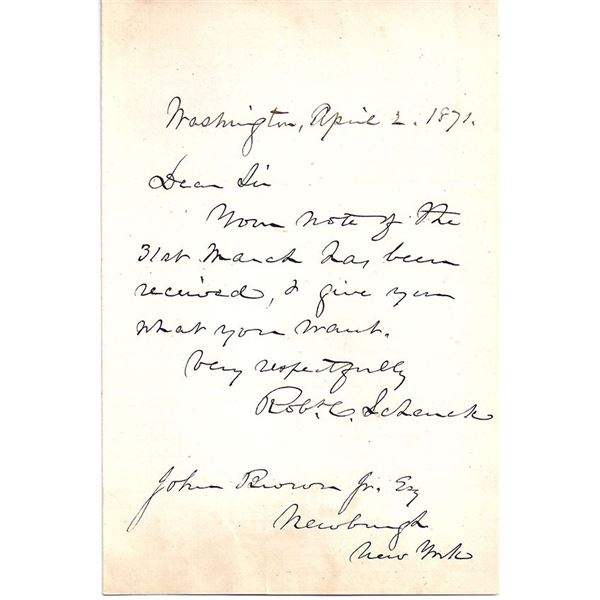 Civil War General Robert C. Schenck Signed Letter