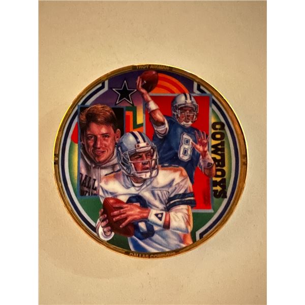 Troy Aikman 1991 Porcelain Collector Plate â€“ Dallas Cowboys (4x4 Inches)