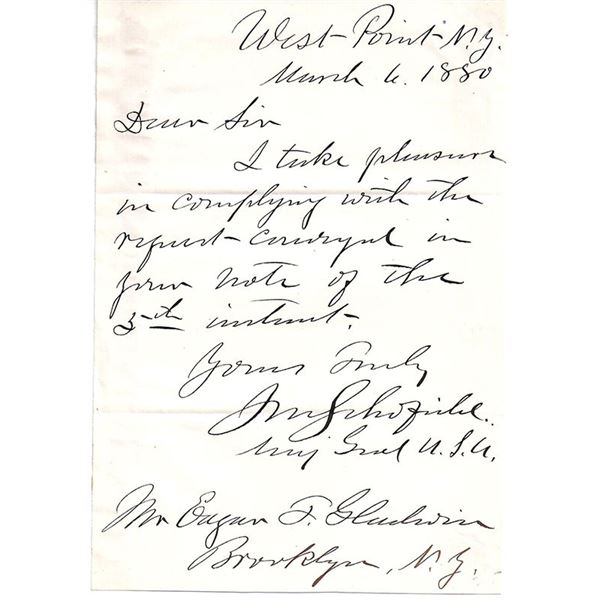 Secretary Of War J.M. Schofield Signed Civil War Letter