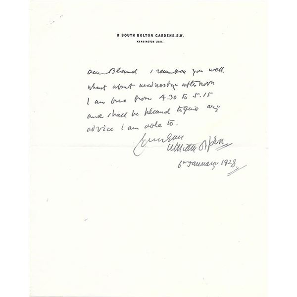 Sir William Orpen signed handwritten letter