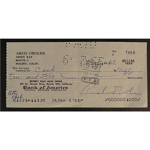 Arch Oboler Signed Check (3x6 Inches) â€“ Radio & Film Pioneer