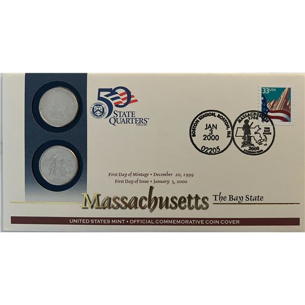 Massachusetts State Quarter â€“ US Mint Commemorative Coin Cover (4x7 Inches)