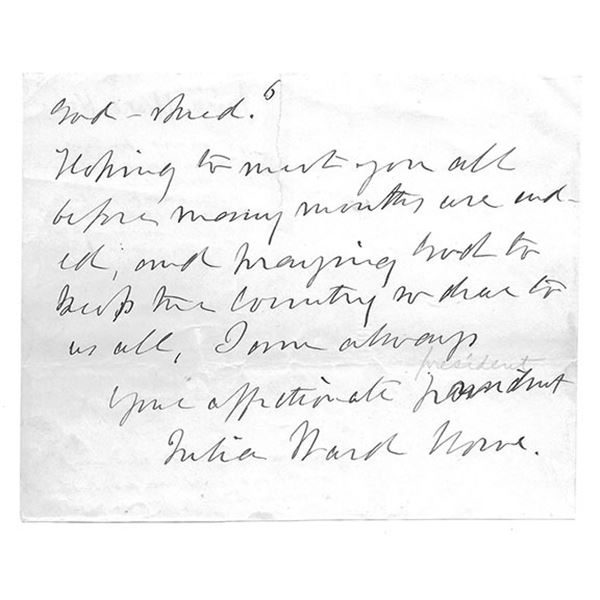 The Battle Hymn of the Republic Writer Julia Ward Howe Signed Civil War Letter
