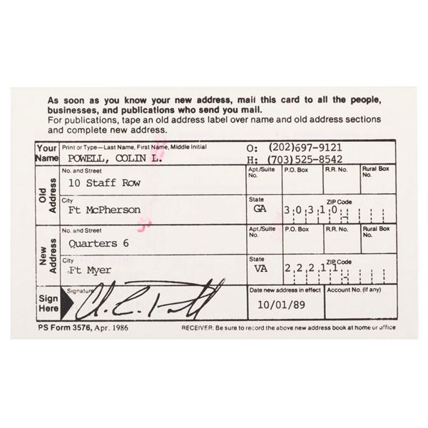 A Colin Powell Change of Address Card.