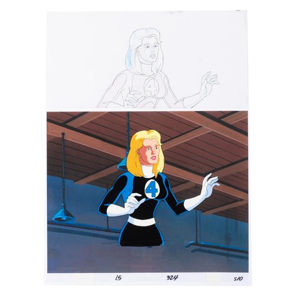 A "Fantastic Four" Sue Storm Production Cel and Drawing.