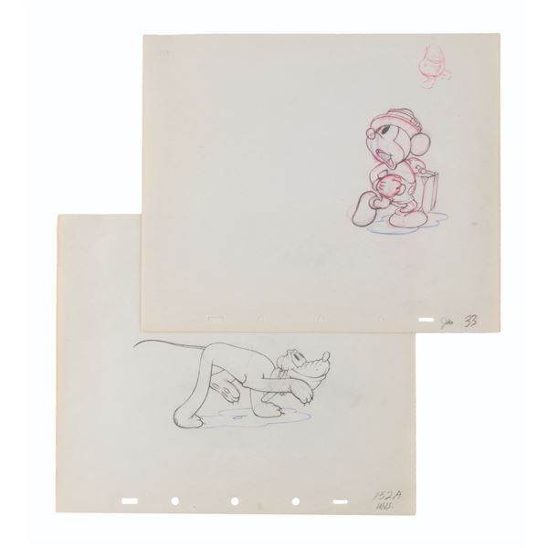 A Pair of "Society Dog Show" Mickey and Pluto Production Drawings.