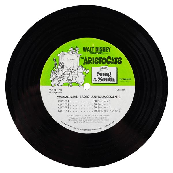 A "The Aristocats" and "Song of the South" Radio Spots Record.