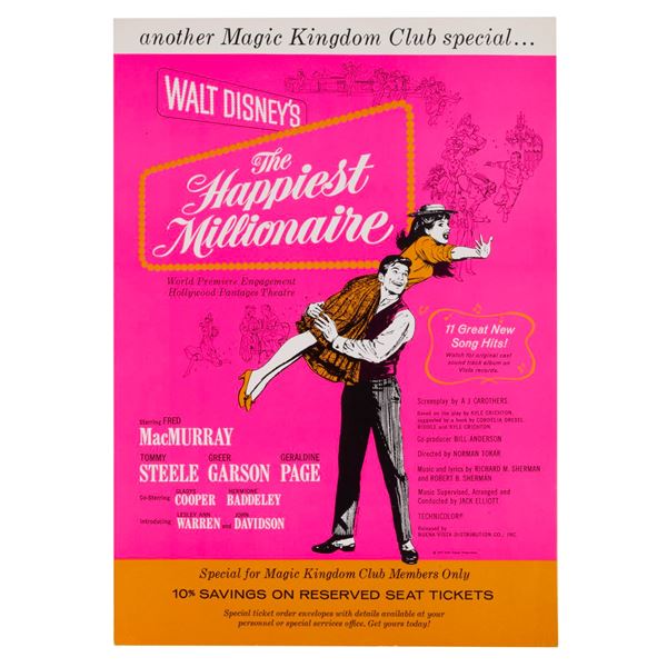 A Magic Kingdom Club "The Happiest Millionaire" Hollywood Premiere Poster.