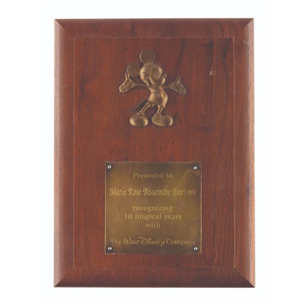 A Walt Disney Company 10 Year Service Award Plaque.