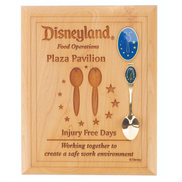 A Plaza Pavilion Cast Member "Injury Free Days" Plaque & Spoon.