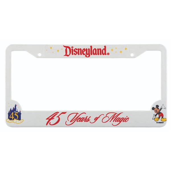 A Disneyland 45 Years of Magic Cast Member License Plate Frame.