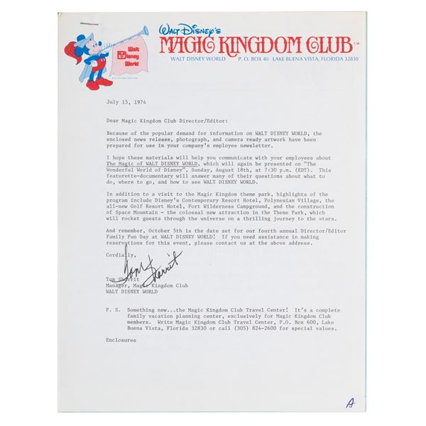 A Magic Kingdom Club "The Magic of Walt Disney World" Press Release.