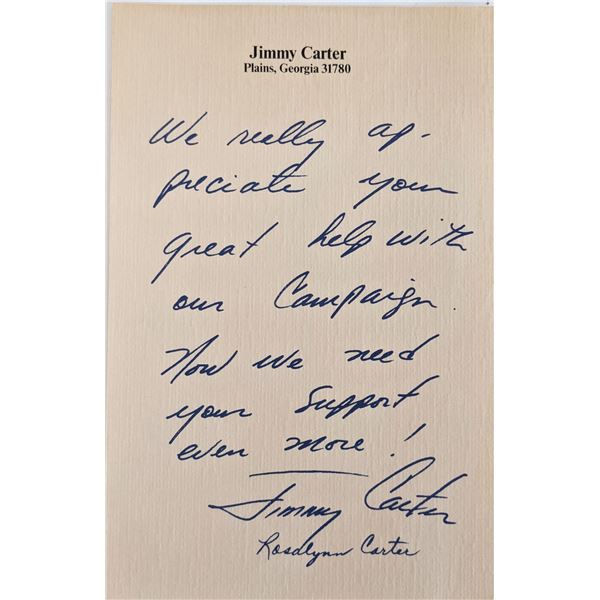 President Jimmy and Rosalynn Carter facsimile signed letter