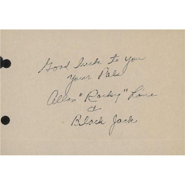 Mister Eds Voice Allan "Rocky" Lane signed note