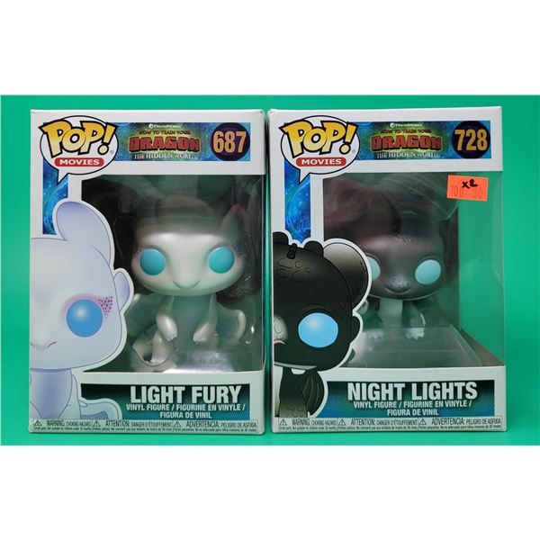 2 How to Train Your Dragon Funko Pop! Vinyl Figures (Light Fury & Night Lights)