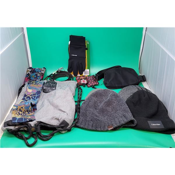 Accessory Lot w/ Calvin Klein Toque, Head Gloves, Fanny Pack, & More