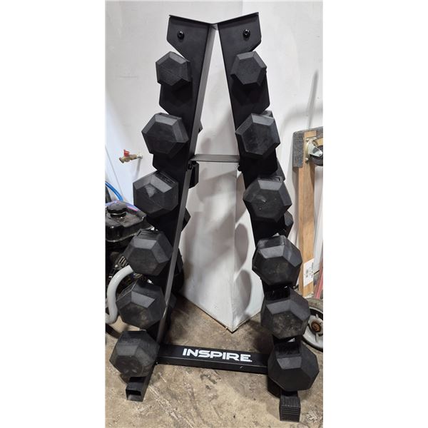 Inspire A-Frame Dumbbell Rack w/ Assorted Dumbbells